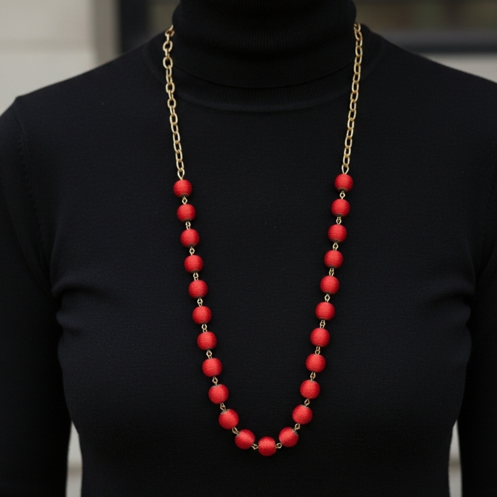 Nordstrom Red and Gold Beaded Necklace ✨️Good Condition✨️